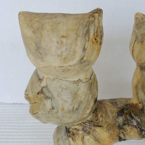 Wood Carved Owls On A Branch Vintage 10"x7" Google Eyes Statue MCM Figurine - Picture 13 of 14